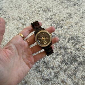 Fossil Brown Tortoiseshell Resin Watch with Gold Accents